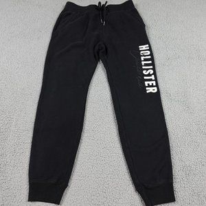 Hollister Jogger Sweatpants Women Small Black Spellout Fleece Drawstring Running